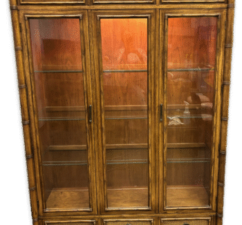 Vintage Thomasville Illuminated Faux Bamboo China Cabinet