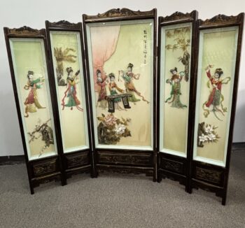 Vintage Hand-Painted Wood and Porcelain 5 panel Room Divider